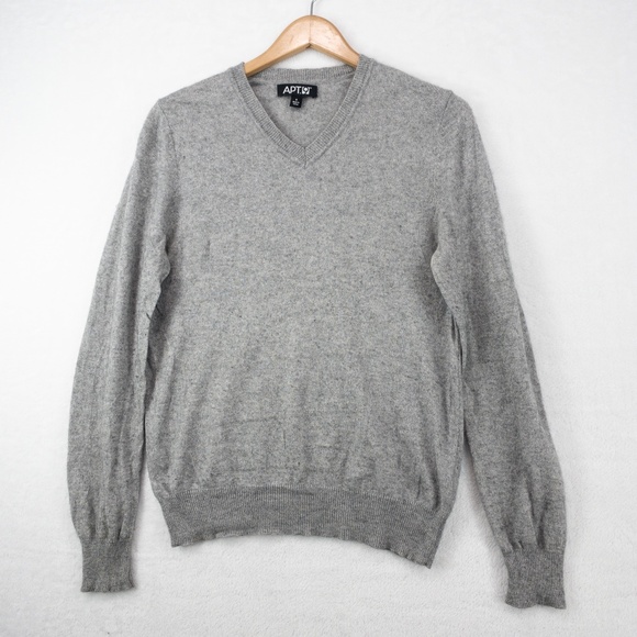 APT 9 Sweater Men Small Gray V Neck Long Sleeve Silk Cashmere Knit Preppy Casual - Picture 1 of 13